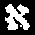 White pixelated shapes on black background arranged in five of five, each shape distinct and abstract with no discernible text or recognizable forms