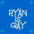 Blue background with light blue plus signs and white text reading "RYAN IS GAY" in four identical