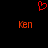 Red pixelated heart symbol above two orange 'Ken' text elements on black background.