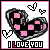 A contact sheet of 8 animated frames showing a pixelated heart icon with pink and black checkered pattern, small hearts, and "I LOVE YOU" text on white background with pink border.