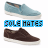 repeated light blue and dark brown slip-on shoes with white soles, each labeled 'SOLE HATES' in pixelated text above them