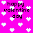 Pixelated pink background with white hearts and black text reading 'happy valentine day' in multiple positions.