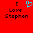 Red background with black text 'I Love Stephen' and a cyan pixelated heart symbol replacing the word 'love'.