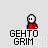 Pixel art animation of a red-shirted figure and hooded grim reaper-like character with scythe, showing sequential actions including the reaper's approach and striking the figure.