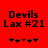 Red background with black text 'Devils Lax #21' and five asterisks below, one red heart-shaped symbol among them.