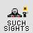Pixel art buddy icon with a character holding a yellow square, red accents on clothing, and text reading 'SUCH SIGHTS' below the figure.