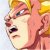 Pixelated close-up of a character's face with light skin, dark eyes, and golden hair against a pale background.