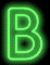 Green neon-style letter B with glowing outline and inner fill, displayed against black background in two showing animation progression
