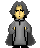 Pixelated character with gray hair and robe stands in six variations showing different body sizes against light gray background.