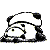 Animated sequence of a cartoon panda with black-and-white coloring, showing facial expressions and head movements