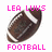 Pixelated brown football with white stripes, surrounded by pink text phrases on a white background.