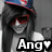 Pixelated character with dark hair wearing a blue and red cap, sunglasses, and gray clothing with white text reading "Ang" on the chest.