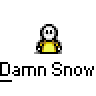 A 3x3 contact sheet of a pixel art animation featuring a yellow stick figure with white hair against a gray background, showing snow accumulation and cloud movement across nine frames.