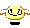 Four pixelated yellow cartoon faces with @ symbols for eyes, brown outlines, and black mouths on gray background.