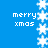 Blue background with white pixelated snowflakes arranged vertically and horizontally, displaying 'merry xmas' text in lowercase on both sides.