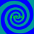 Four identical spiral patterns arranged in a on a blue background, each containing the text 'ilona' in green pixelated font