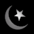 Black background with multiple gray crescent moon shapes, each containing a star or line symbol that changes across frames.