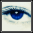 pixelated eye images with changing text labels beneath each, showing animation transitions between 'BEHIND', 'ELIFE', and 'EYES' text