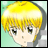 Pixelated anime-style character head with yellow hair and green eyes on left, next to black background with white text "Anime IM" above smaller cursive "com" on right.
