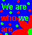 Pixelated static buddy icon with blue background, green and red text, plus scattered cross-shaped dots in matching colors.