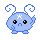 Four pixelated blue creatures with spiral antennae, white star on forehead, black eyes, and downturned mouth in a
