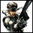 A 48x48 pixel buddy icon featuring a character from Metal Gear Solid holding a large weapon, with adjacent text reading "Anime IM" and "COM" on a black background.