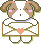 Pixel art dog mascot holding an envelope with a heart on the left frame and 'MAIL' text on the right frame in a two-frame contact sheet.