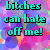 Pixelated text in cyan with black outline on a multicolored abstract background, displaying phrases about fame and haters.