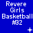 Blue background with repeated white text 'Revere Girls Basketball #32' in three , plus animated symbols including a plus sign, star, and X that change position across frames