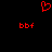 Red pixelated heart symbol above two identical red 'bbf' text strings on a black background.