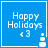 Blue square icon with white text "Happy Holidays <3" and a pixelated snowman graphic in the bottom-right corner.