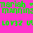 Pixelated green text on colored backgrounds with a heart symbol, arranged in four quadrants showing color variations.