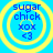 Four identical circular icons with yellow rings on a blue background, each containing blue text "sugar chick xox <3" in a stacked layout.
