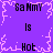 Purple background with pink pixelated border and central starburst pattern, displaying repeated text "Sammy is Hot Sammy" in black blocky font.