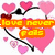 Pixelated heart-themed icon with pink hearts, black outlines, and text banners in orange and yellow.