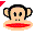 Pixelated monkey face with red mouth and black outline, paired with a side-view character holding a red object against gray background.