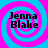 Four identical display "Jenna Blake" text over a blue and pink spiral background with no visible animation changes