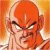 Pixelated close-up of a bald character with intense expression, orange skin, and furrowed brows against warm-toned background.