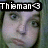 Pixelated static image of a person's face with text 'Thieman-3' in white block letters on black background above the head.