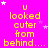 A bright pink background with yellow text reading "u looked cuter from behind...." repeated in a pattern, surrounded by small white and light purple stars