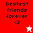 A pixelated icon with text 'bestest friends forever <3' and a star symbol, displayed in red, white, and pink color variations.