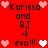 Red background with repeated text and heart symbols in pixelated style.