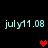 Pixelated text 'july11.08' appears in light cyan on black background with red heart symbols in different positions across frames.