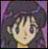 Pixelated image of a figure with light skin and dark hair against a purple and gray background.