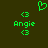 Green pixelated text and symbols on dark background: 'Angie' flanked by '<3' above and below, with a heart symbol at top center.