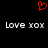 Red pixelated heart symbol above two identical lines of pixelated text reading 'Love 101' on a black background.