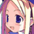 Pixelated anime-style character face with pink hair and blue eyes, static single-frame image.