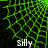 Green neon pattern with white text 'silly' on black background, transitioning to gray in bottom-right corner