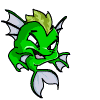 Green cartoon fish with light blue fins and yellow-green hair, displaying sequential bubble emission from its mouth