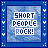 Blue-bordered square icon with pixelated blue background displaying "SHORT PEOPLE ROCK!" text in white and light blue block letters.